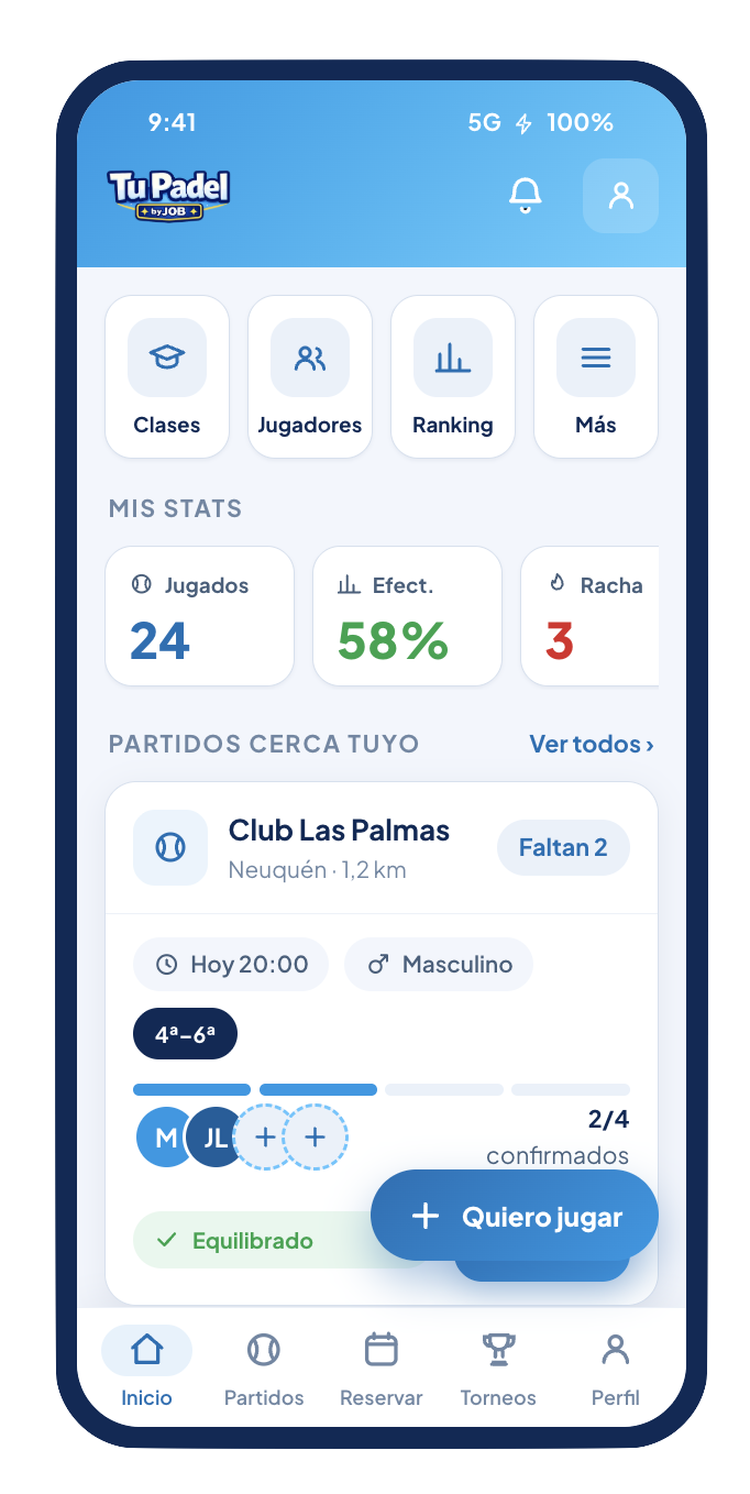 App del jugador · inicio